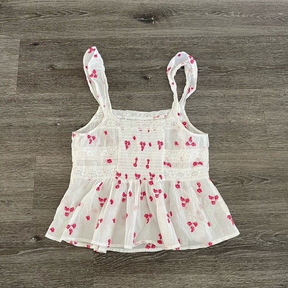 Free People White and Red Smocked Top - Picture 3 of 5